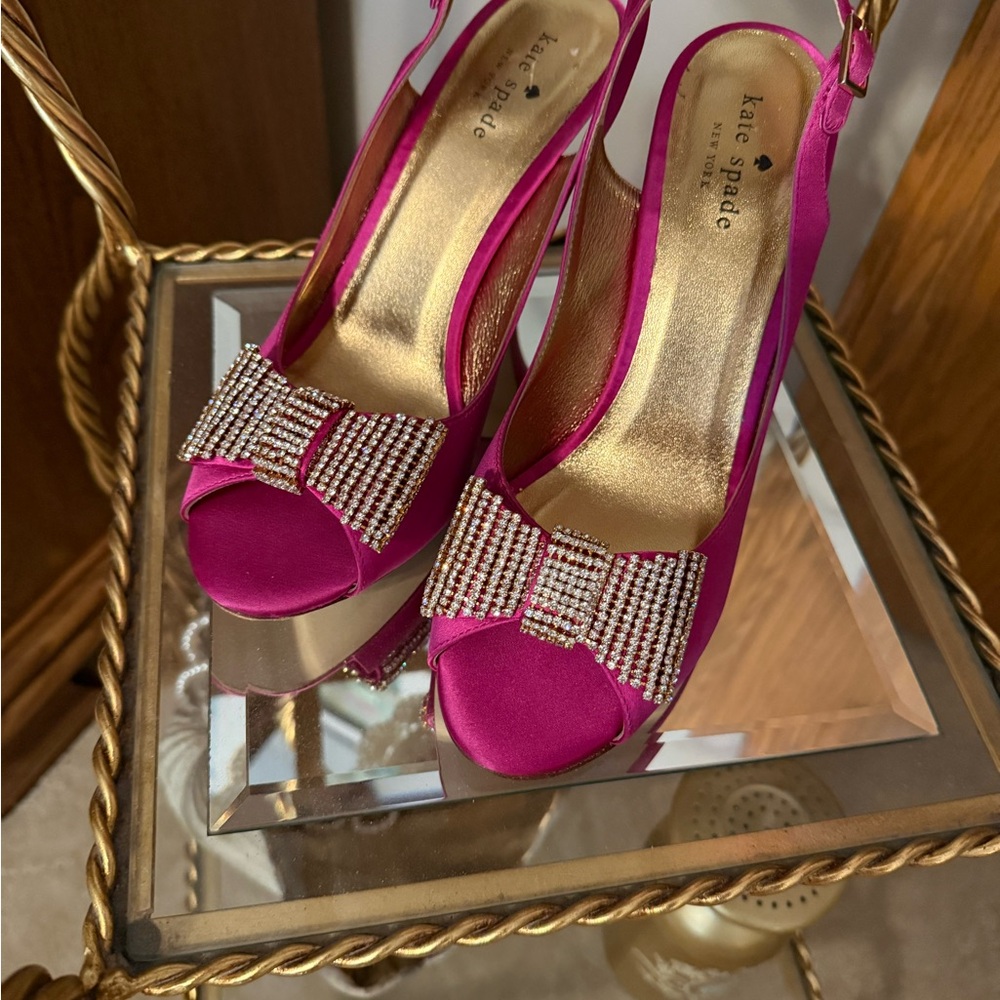 Kate Spade Pink and Gold Crystal Bow Heels